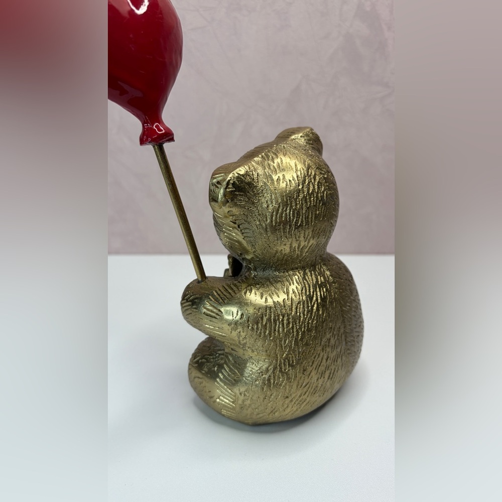 Gold Bear with Red Heart Balloon Figurine - Picture 10 of 13